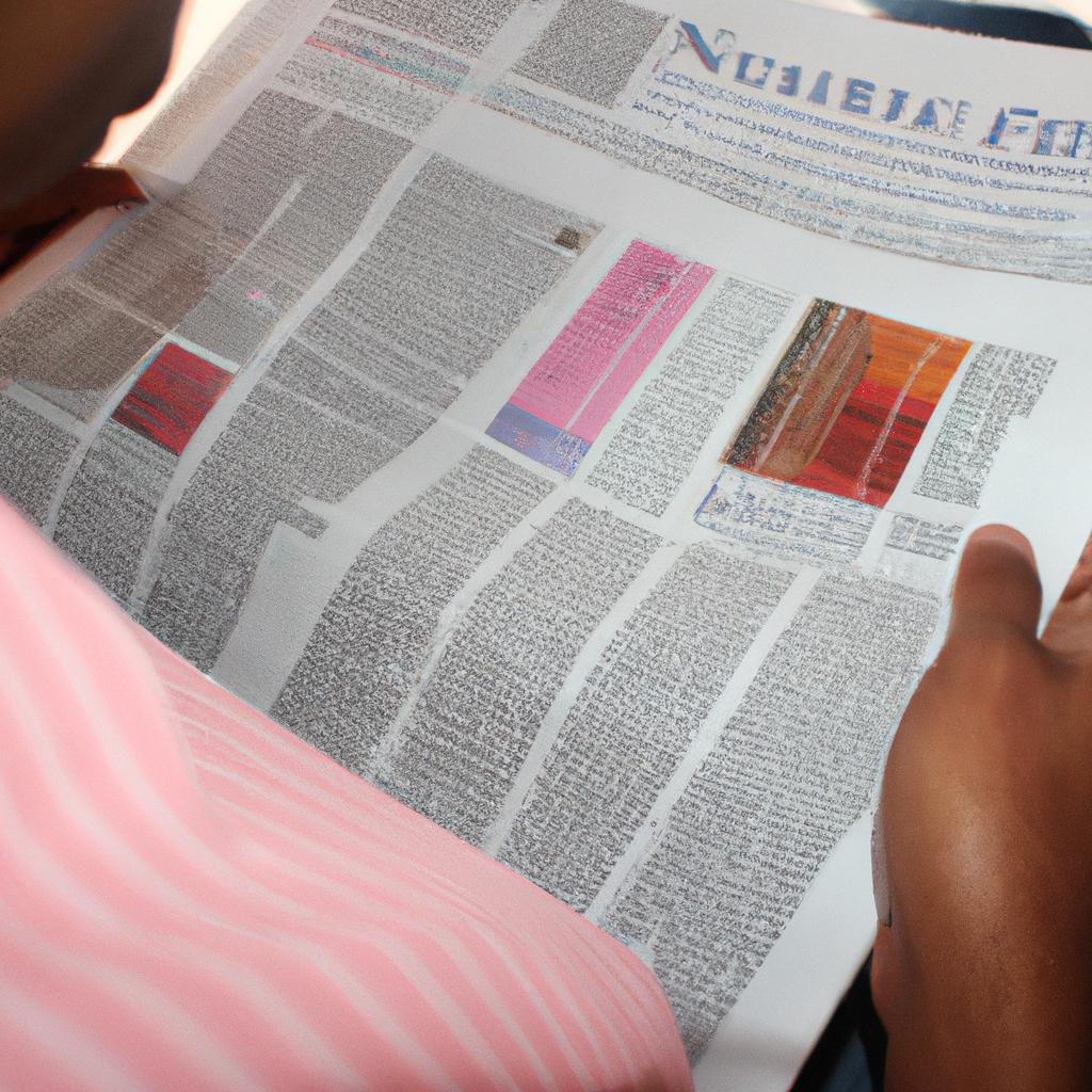 Person holding newspaper, analyzing data